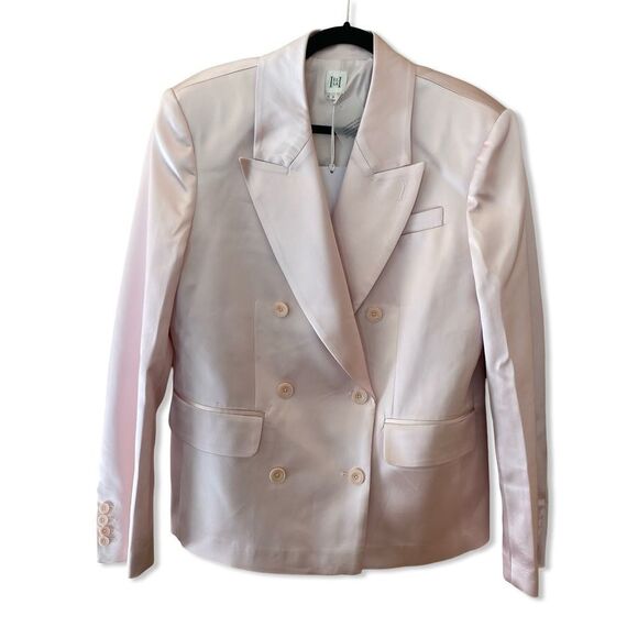 FINAL price HELSA Heavy Satin Double Breasted Jacket pale pink blazer Revolve L - Picture 7 of 15